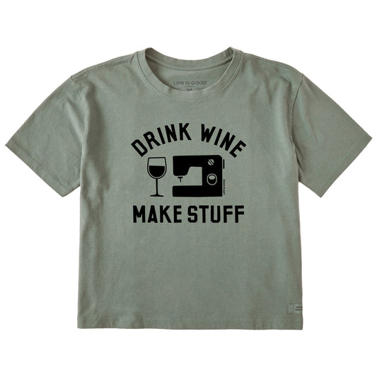 Women's Drink Wine Make Stuff Short Sleeve Crusher Boxy Tee