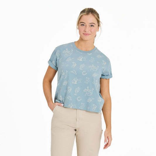 Women's West is Best Pattern Short Sleeve Crusher Boxy Tee