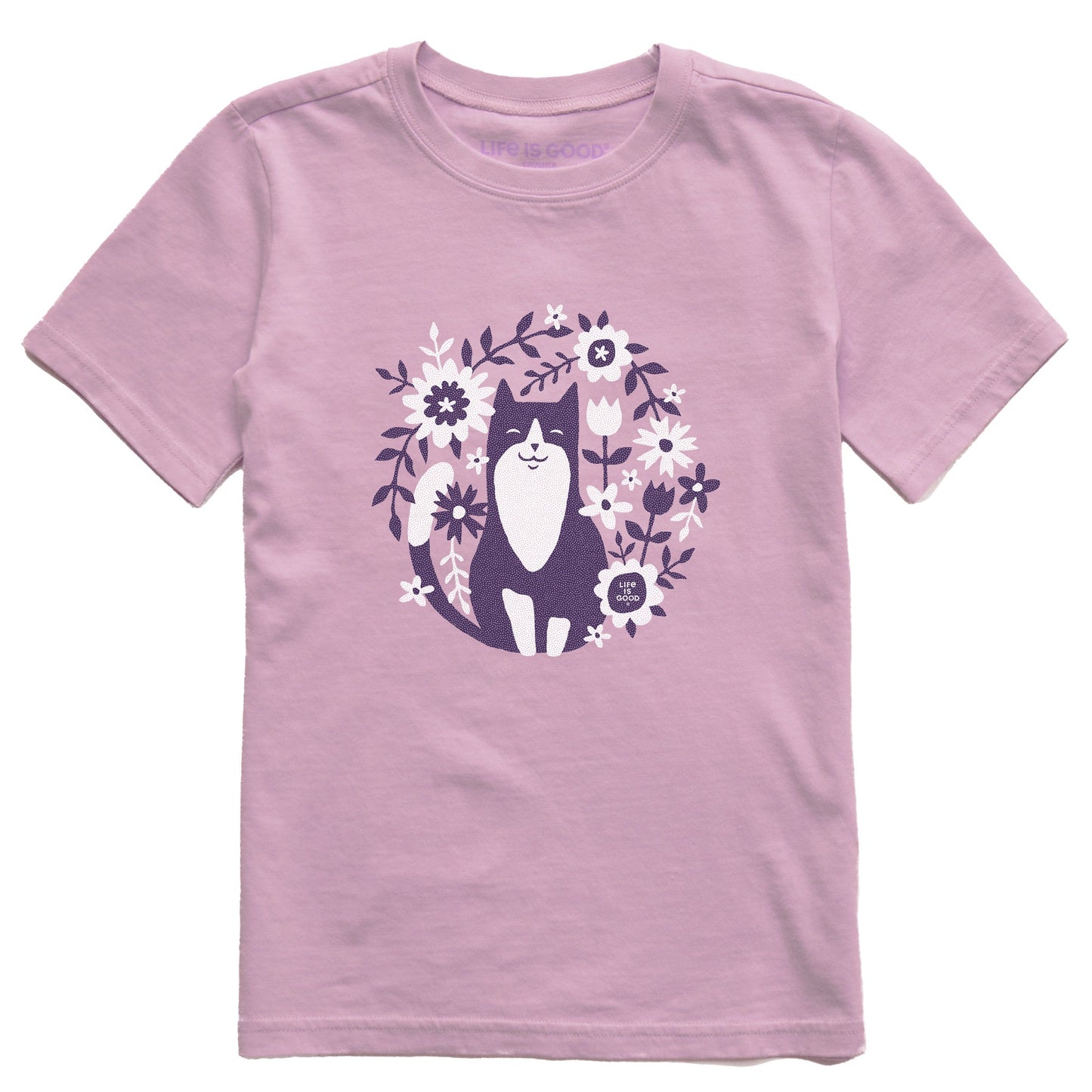 Kids Flower Circle Cat Short Sleeve Crusher Tee