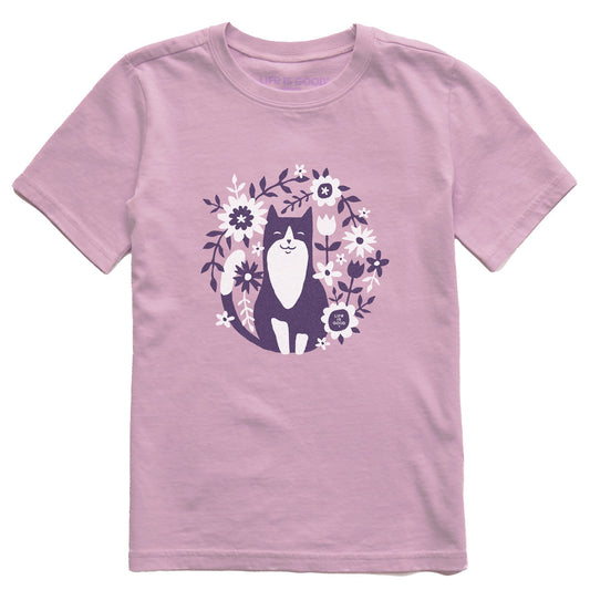Kids Flower Circle Cat Short Sleeve Crusher Tee