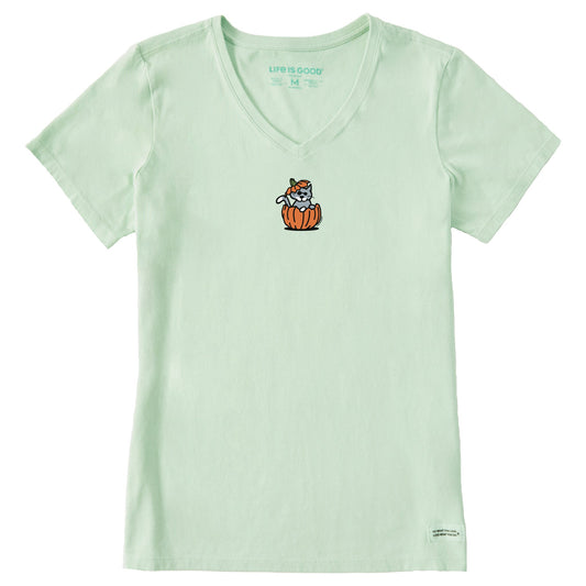 Women's Pumpkin House Cat Short Sleeve Crusher Vee
