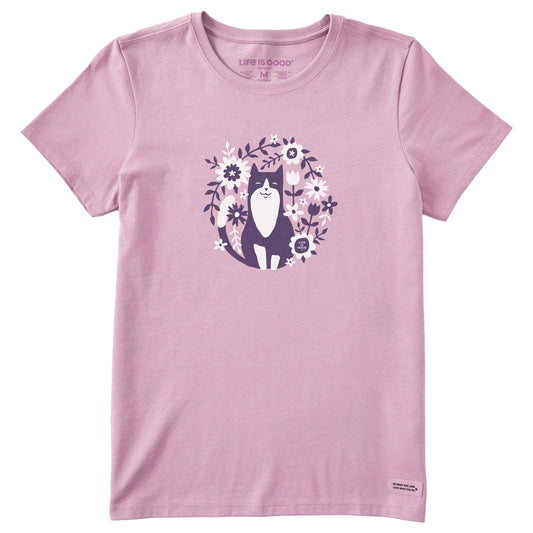 Women's Flower Circle Cat Short Sleeve Tee