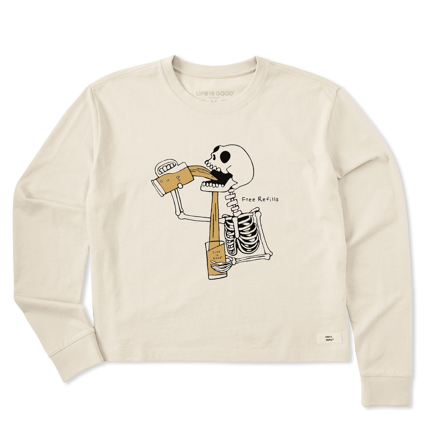 Women's Free Refills Skeleton Long Sleeve Crusher Boxy Tee