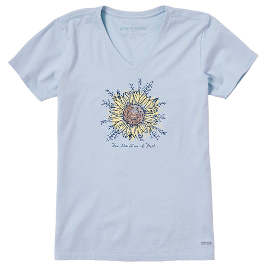 Women's For the Love of Fall Sunflower Short Sleeve Crusher Vee