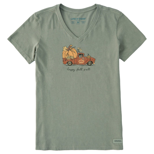 Women's Happy Fall Y'all Pickup Short Sleeve Crusher Vee