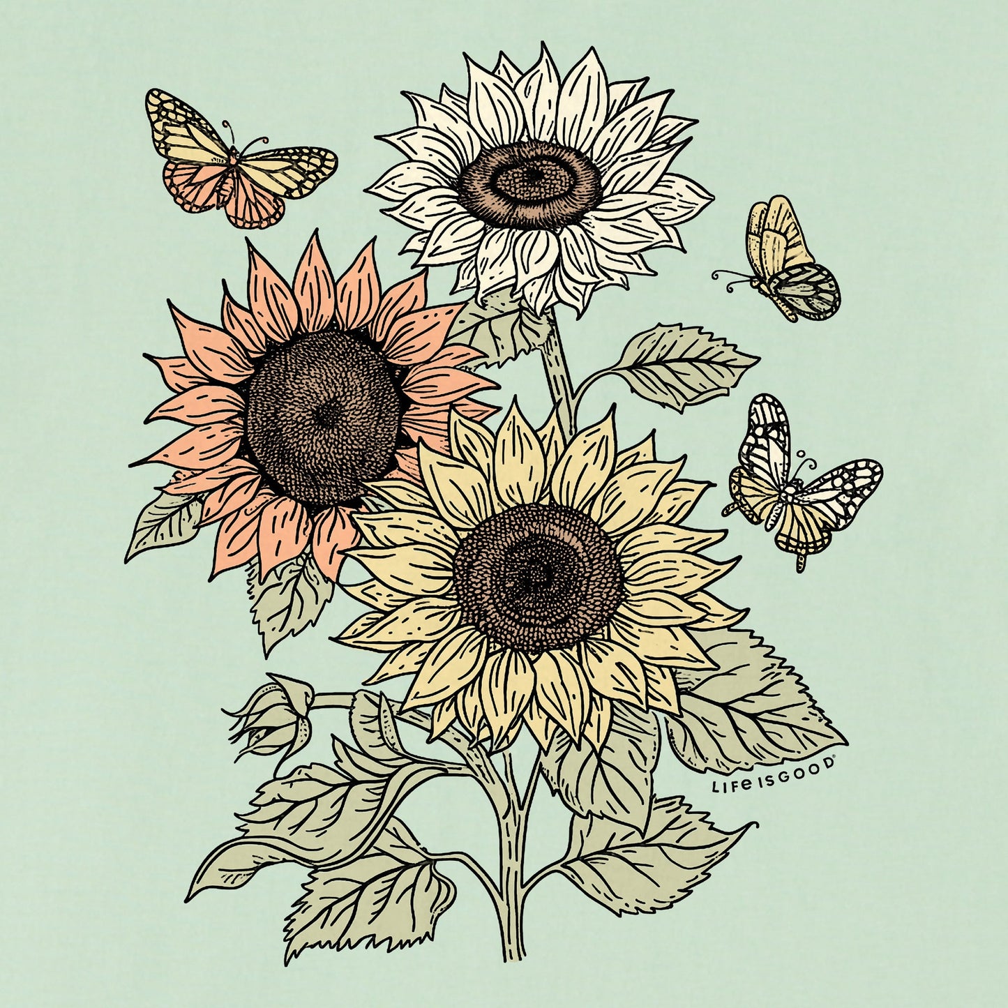 Women's Sunflowers n' Butterflies Short Sleeve Crusher Tee