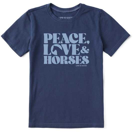 Kids Peace Love & Horses Short Sleeve Crusher Tee
