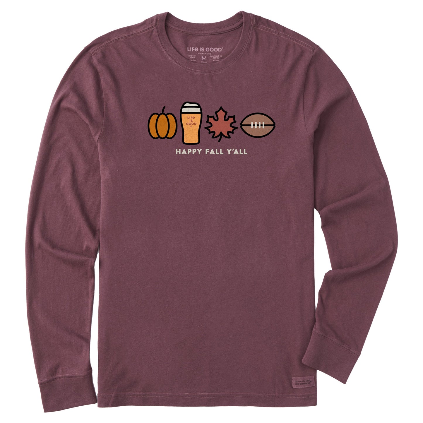 Men's Happy Fall Icons Long Sleeve Crusher Tee