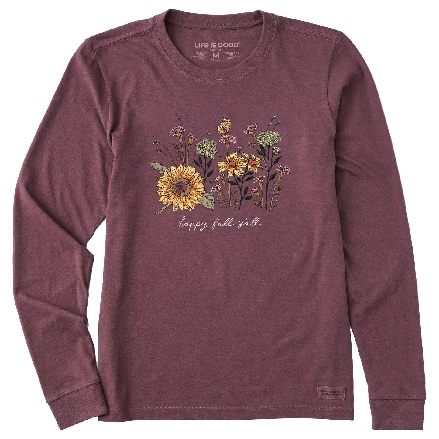 Women's Happy Fall Flowers Long Sleeve Crusher Tee