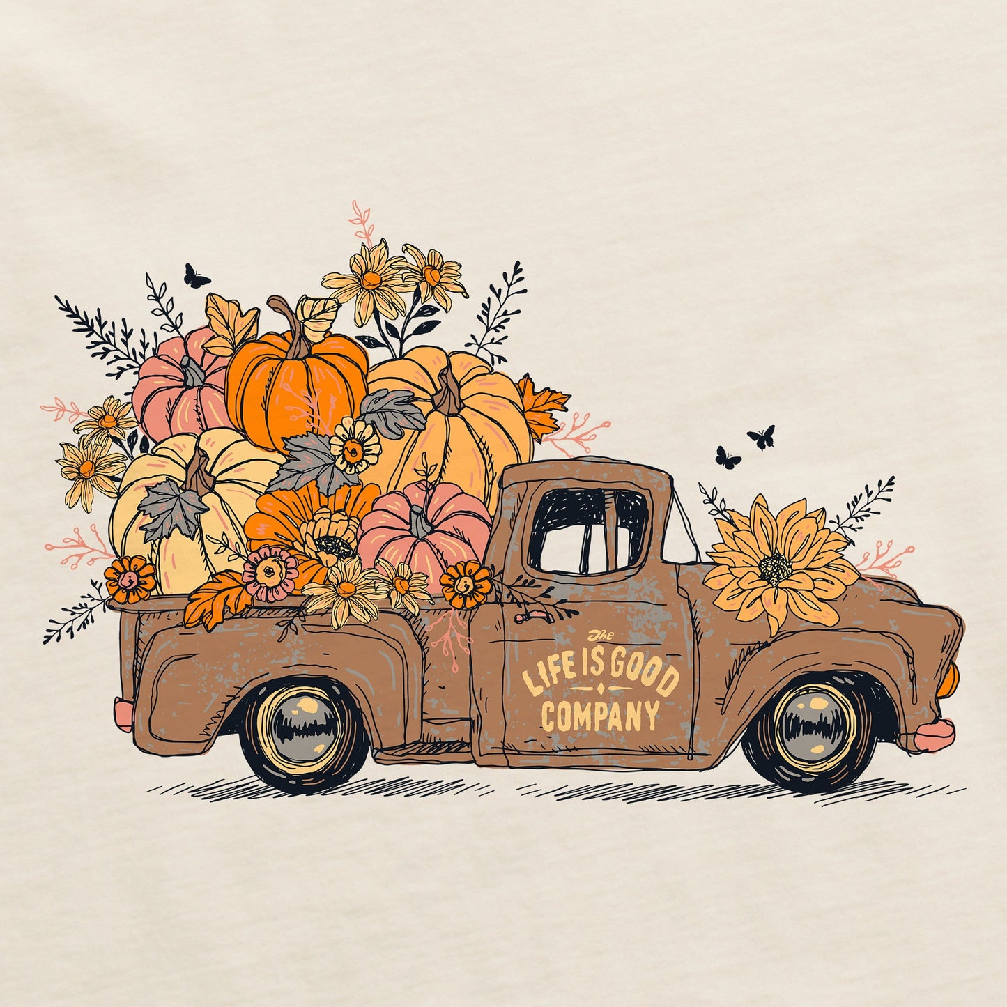 Women's Fall Flowers & Pumpkins Pickup Long Sleeve Crusher Tee