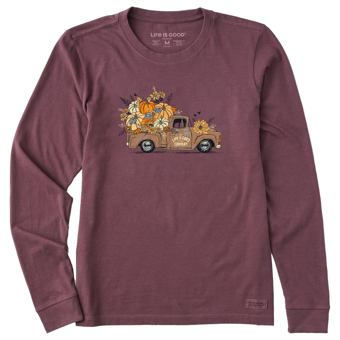 Women's Fall Flowers & Pumpkins Pickup Long Sleeve Crusher Tee