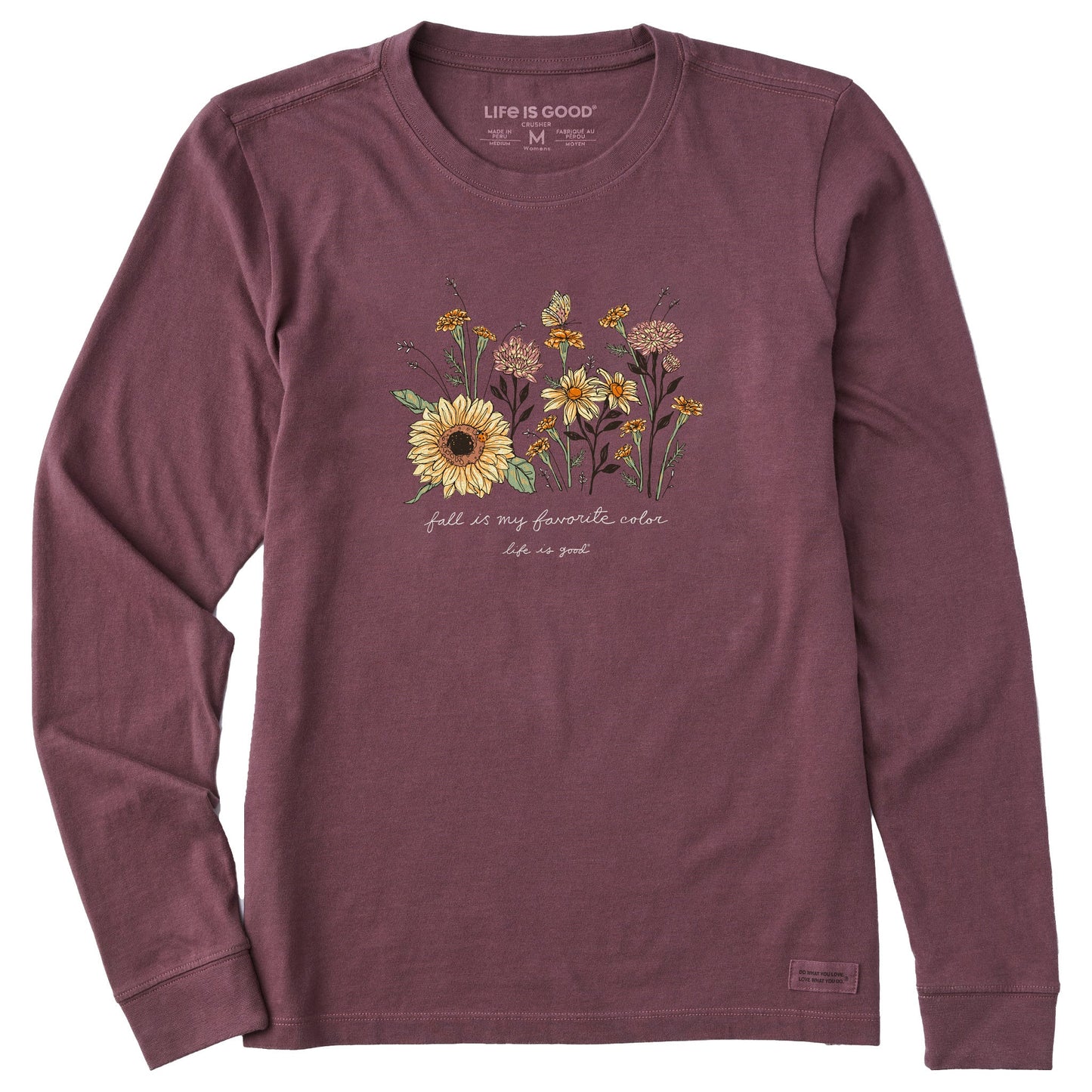 Women's Fall Favorite Color Flowers Long Sleeve Crusher Tee