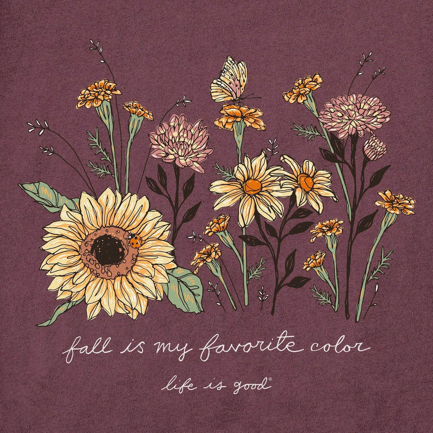 Women's Fall Favorite Color Flowers Long Sleeve Crusher Tee