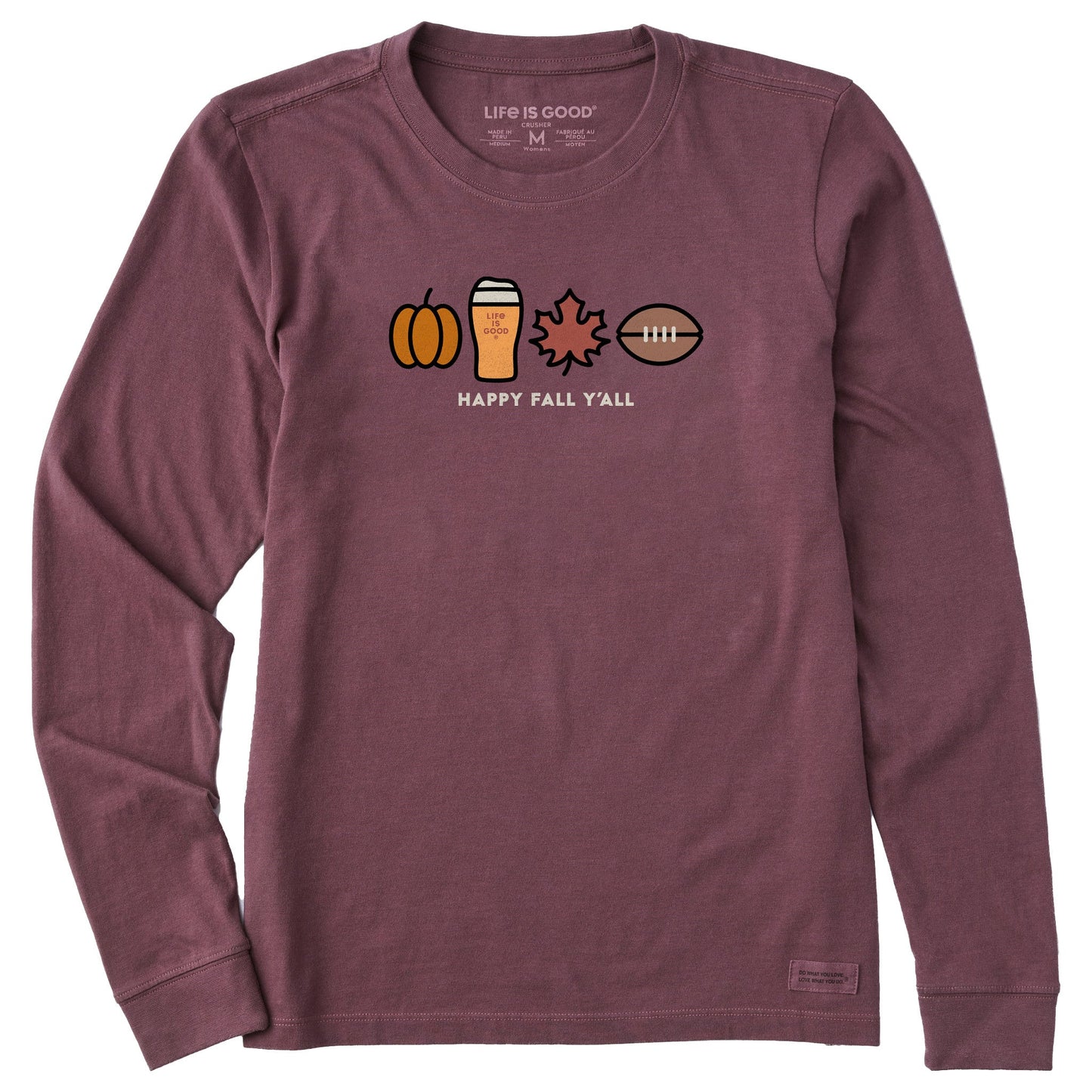 Women's Happy Fall Icons Long Sleeve Crusher Tee