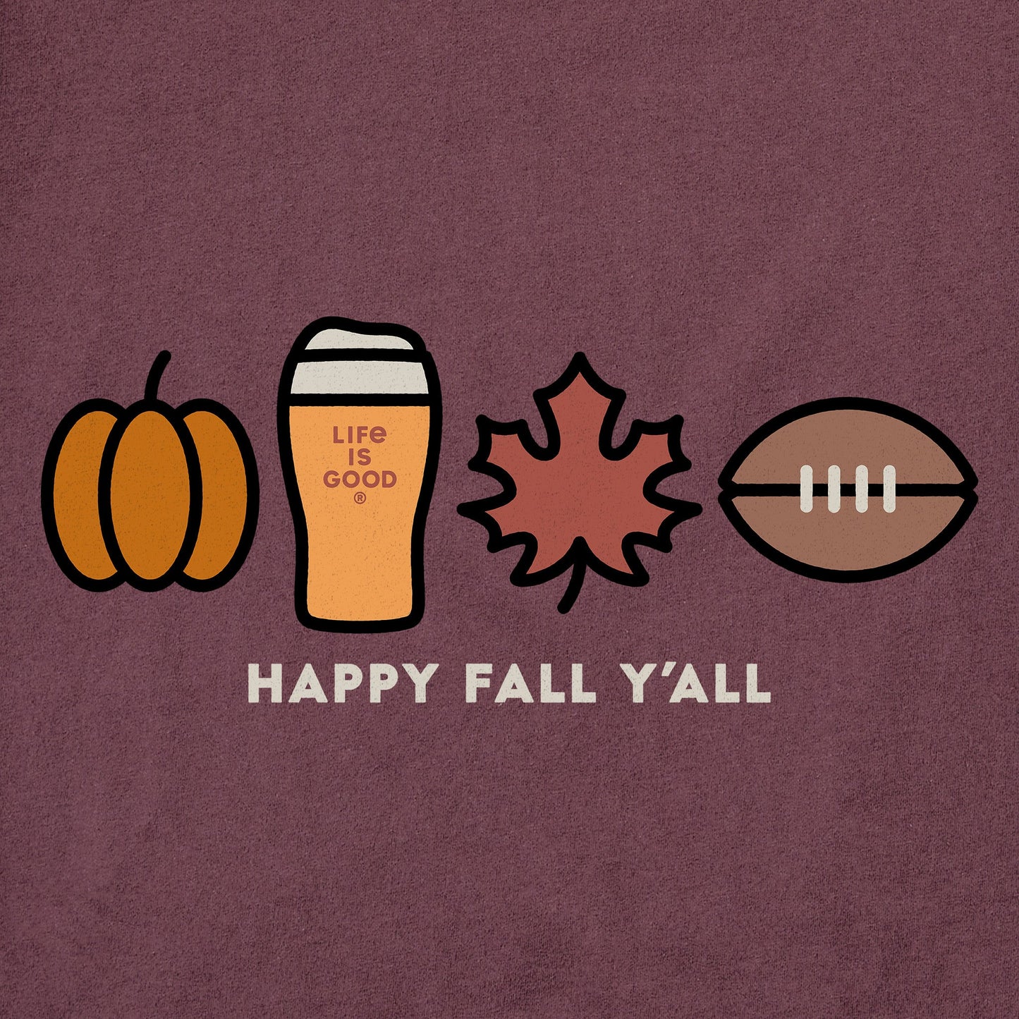 Women's Happy Fall Icons Long Sleeve Crusher Tee