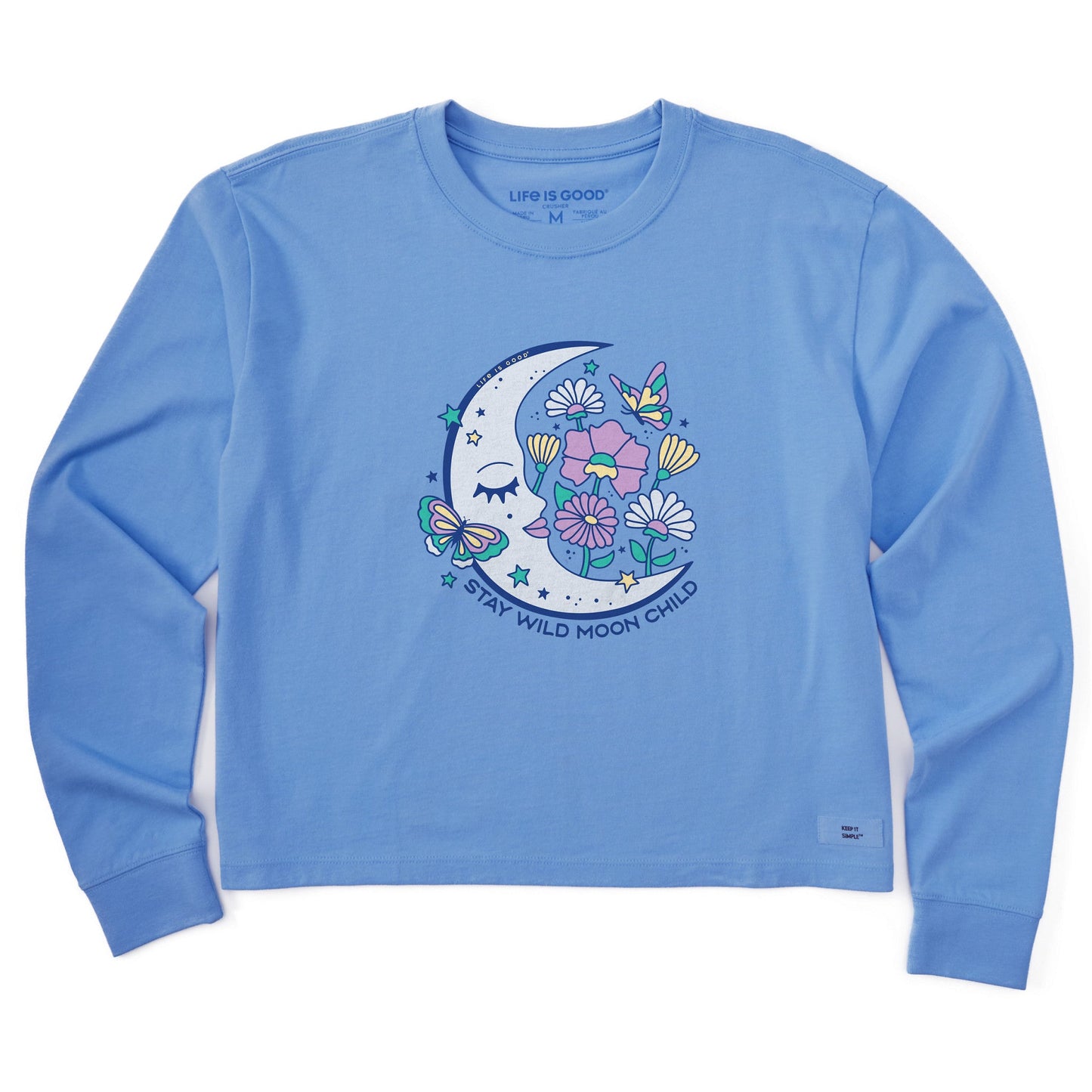 Women's Stay Wild Moon Child Flowers Long Sleeve Crusher Boxy Tee