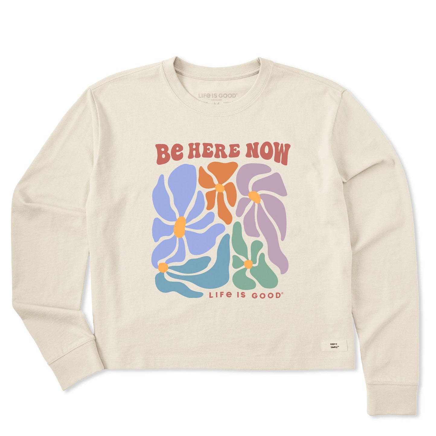 Women's Be Here Now Flowers Long Sleeve Crusher Boxy Tee