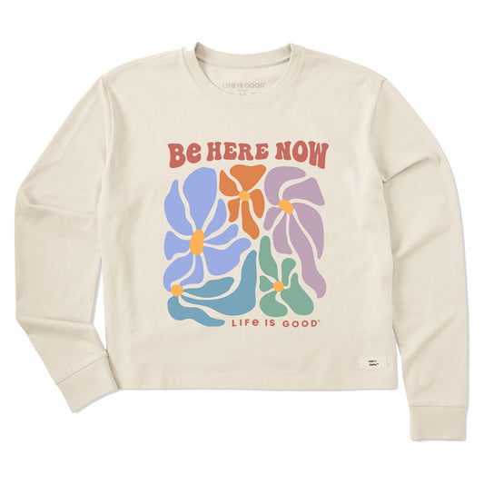 Women's Be Here Now Flowers Long Sleeve Crusher Boxy Tee