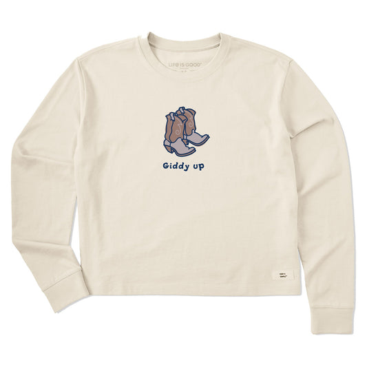 Women's Giddy Up Cowboy Boots Long Sleeve Crusher Boxy Tee