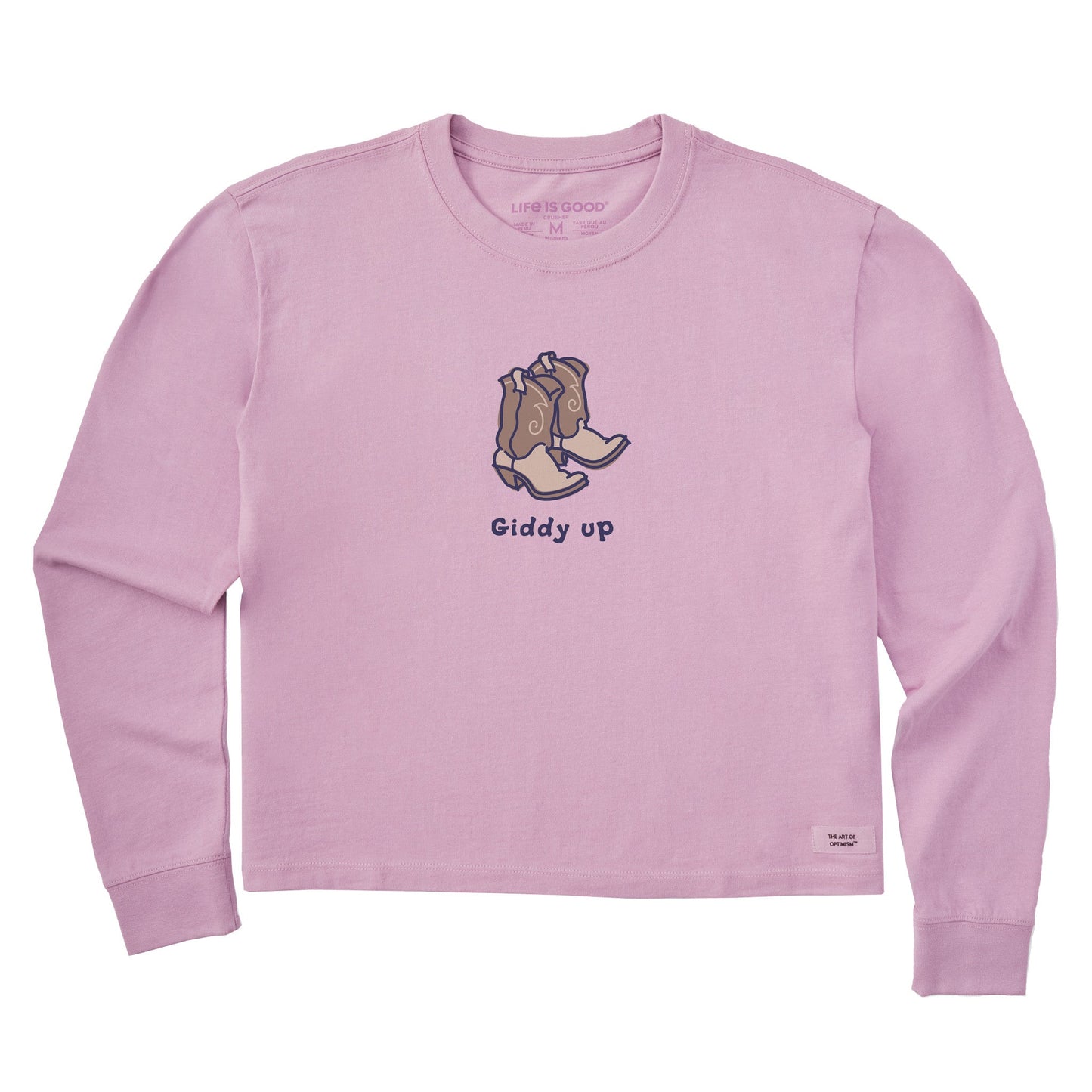 Women's Giddy Up Cowboy Boots Long Sleeve Crusher Boxy Tee