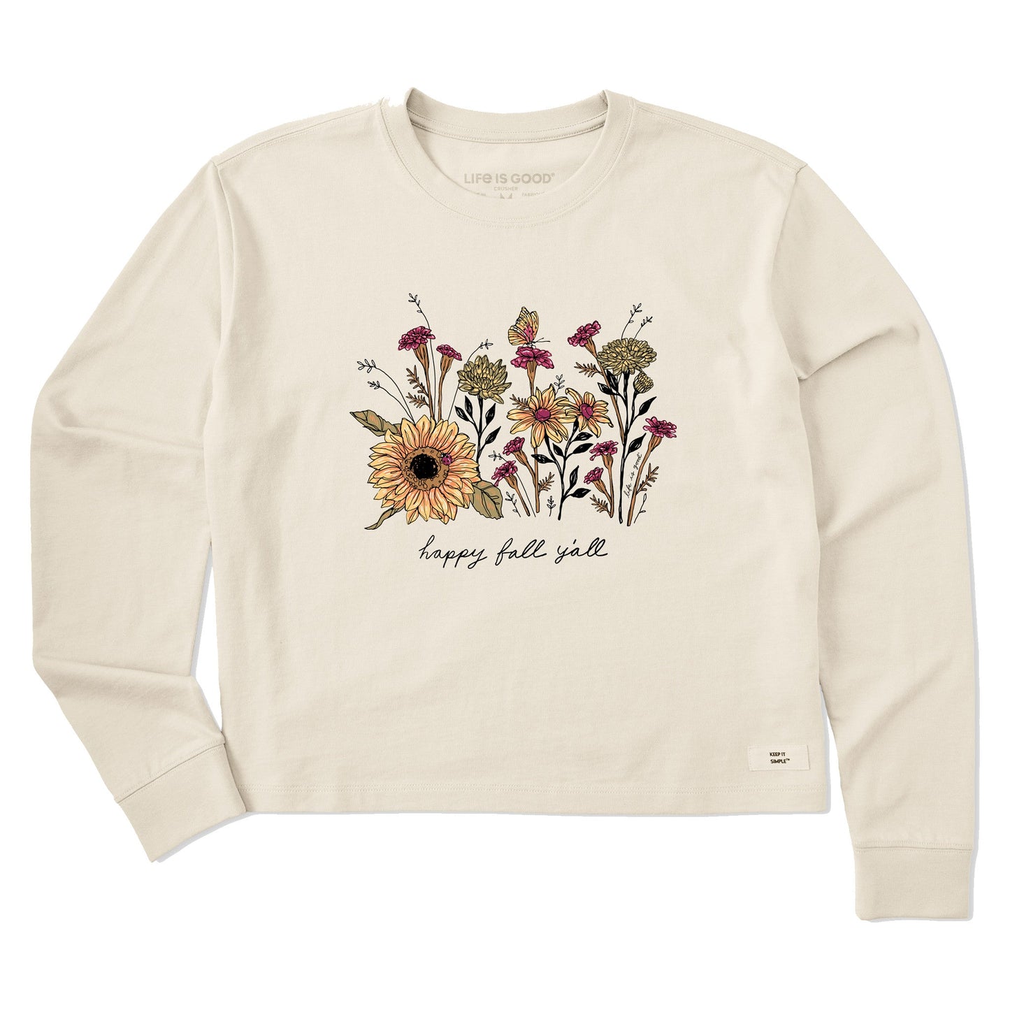 Women's Happy Fall Flowers Long Sleeve Crusher Boxy Tee