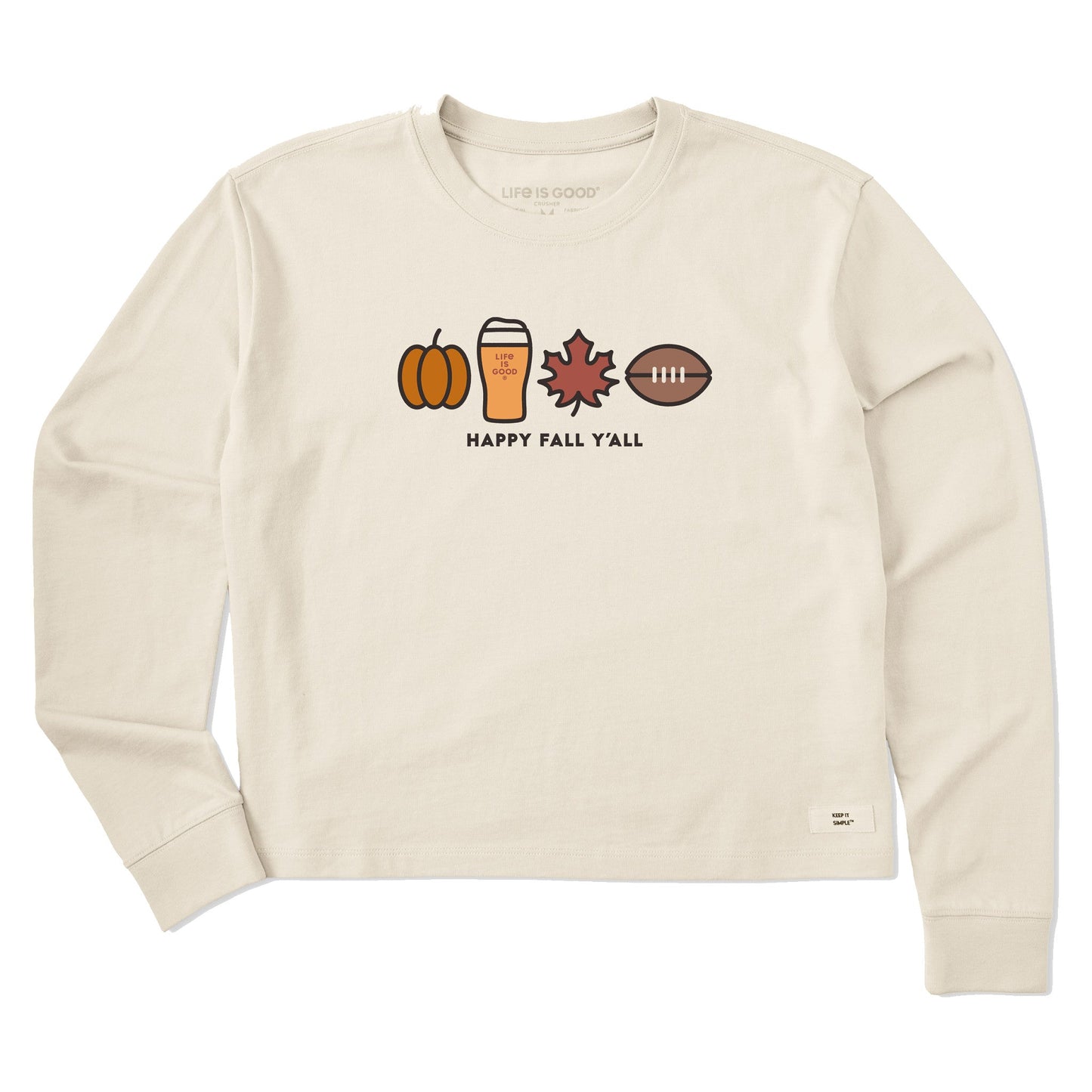 Women's Happy Fall Icons Long Sleeve Crusher Boxy Tee
