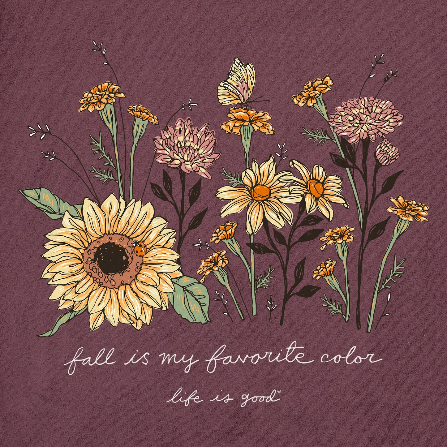 Women's Fall Favorite Color Flowers Short Sleeve Crusher Tee