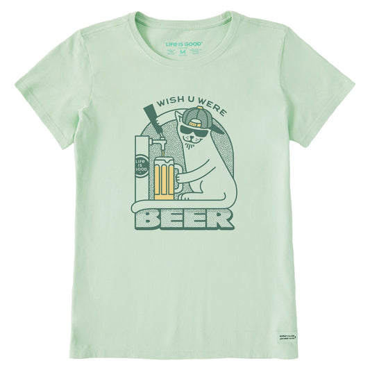 Women's Wish You Were Beer Cat Short Sleeve Crusher Tee