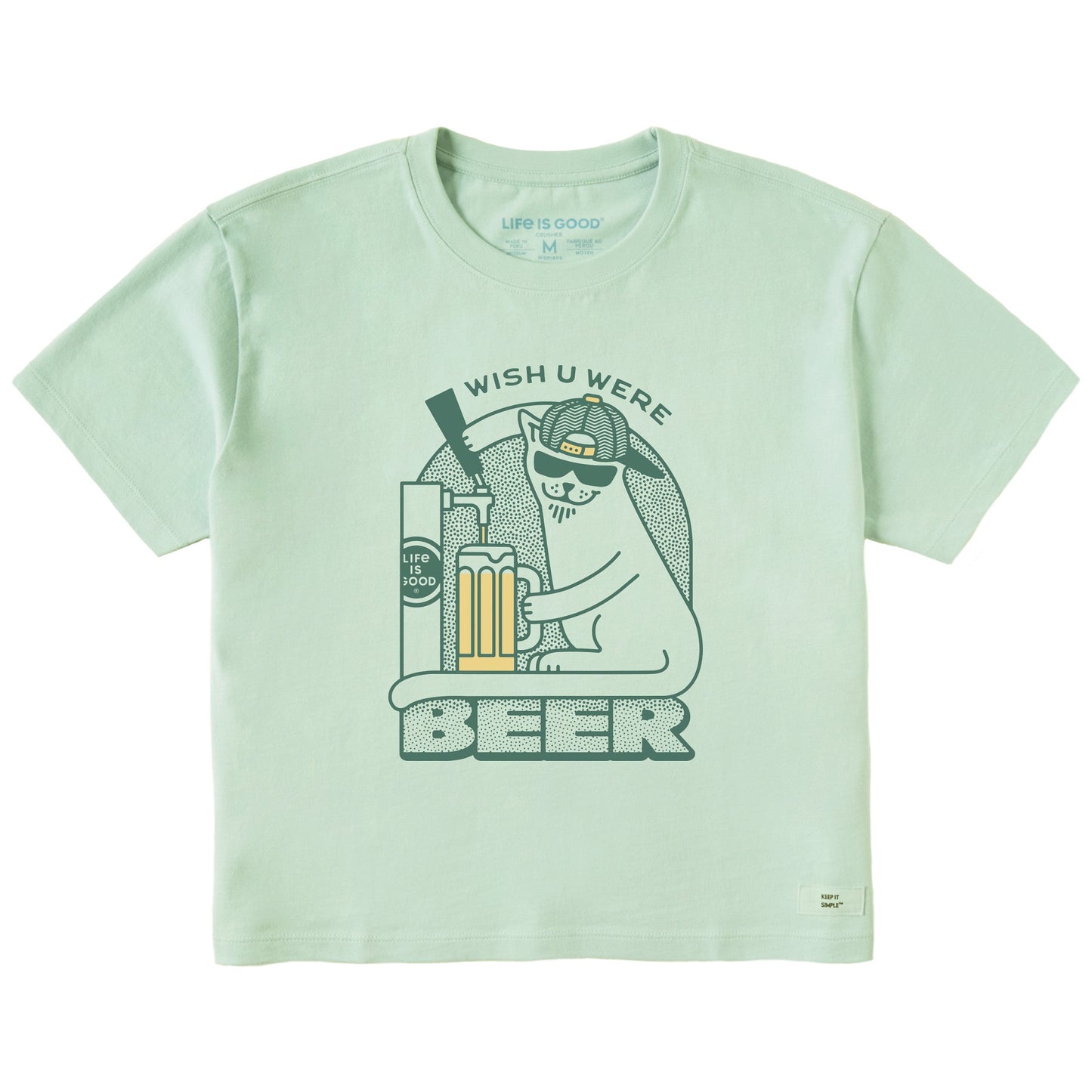 Women's Wish You Were Beer Cat Short Sleeve Crusher Boxy Tee