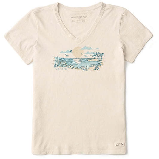 Women's Halftone Beach Vibes Short Sleeve Crusher Vee