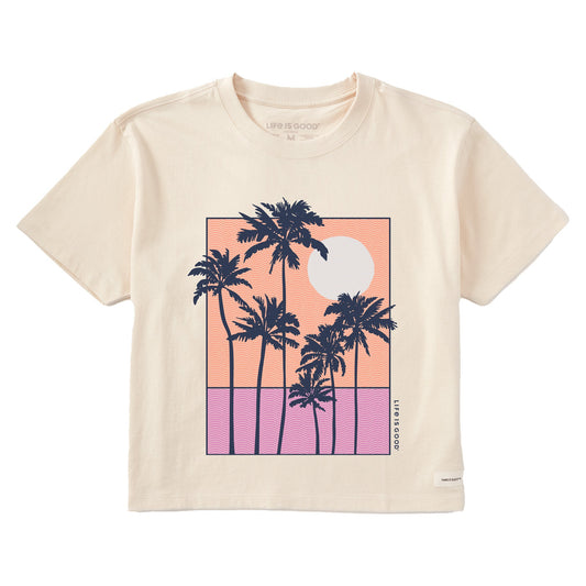Women's Sunset Behind Palms Short Sleeve Crusher Boxy Tee