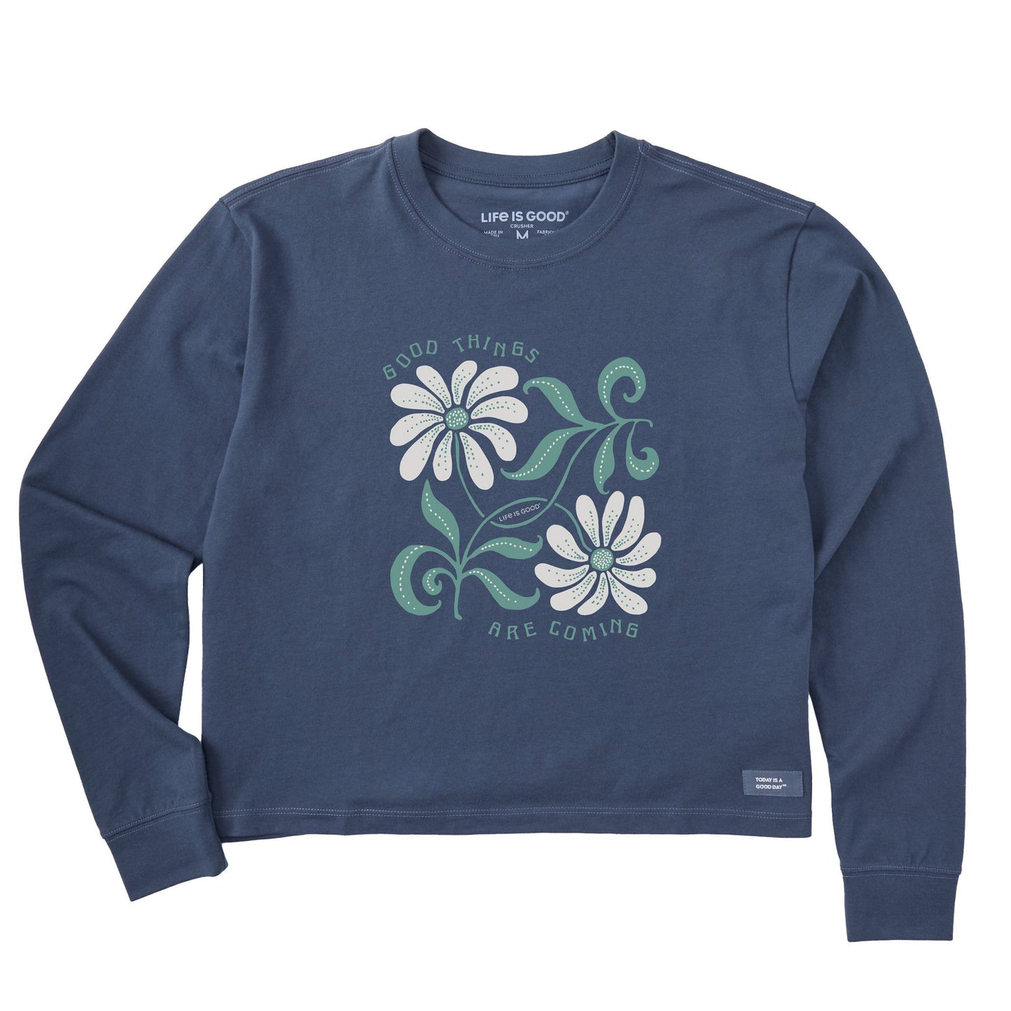 Women's Good Things are Coming Daisies Long Sleeve Crusher Boxy Tee
