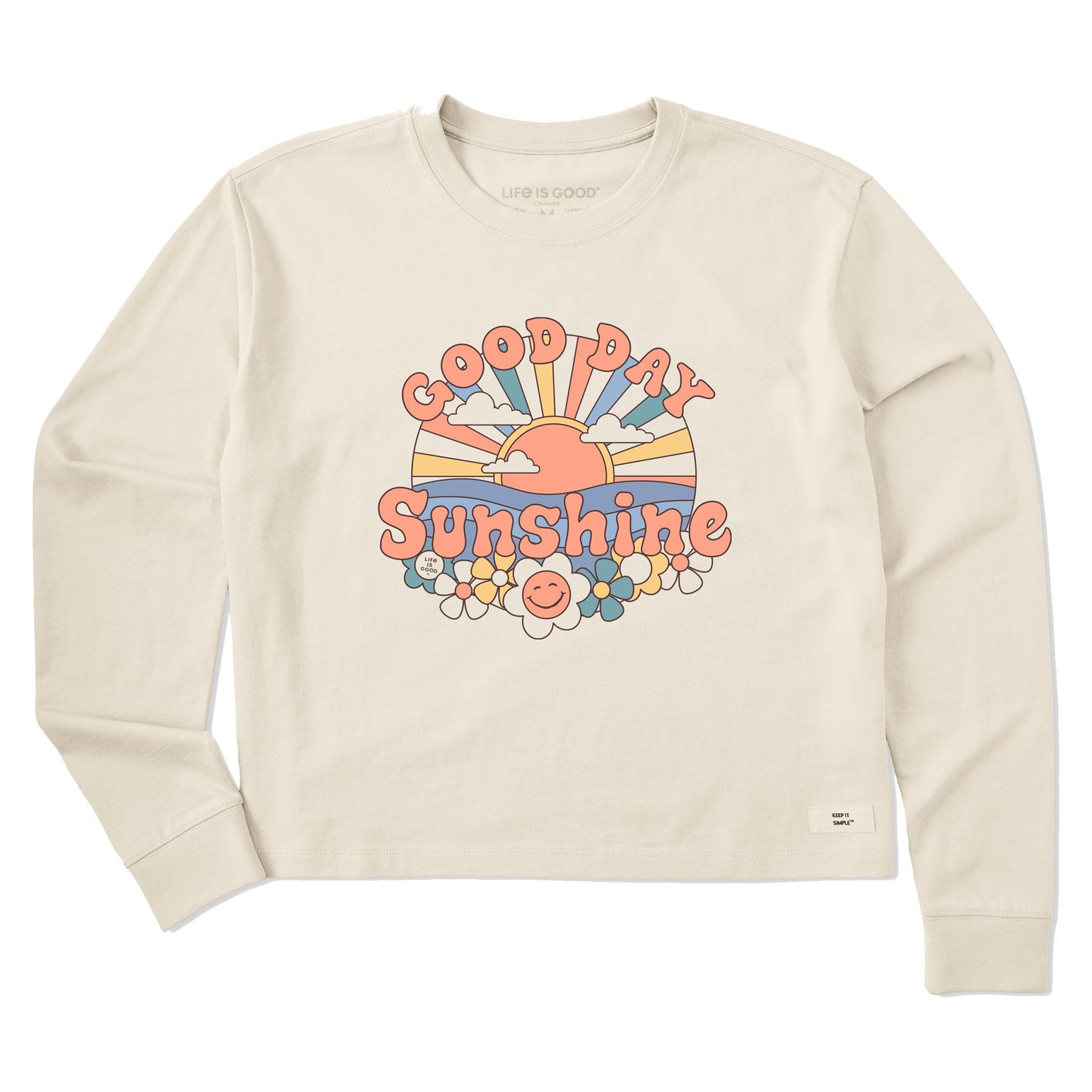 Women's Groovy Good Day Sunshine Long Sleeve Crusher Boxy Tee