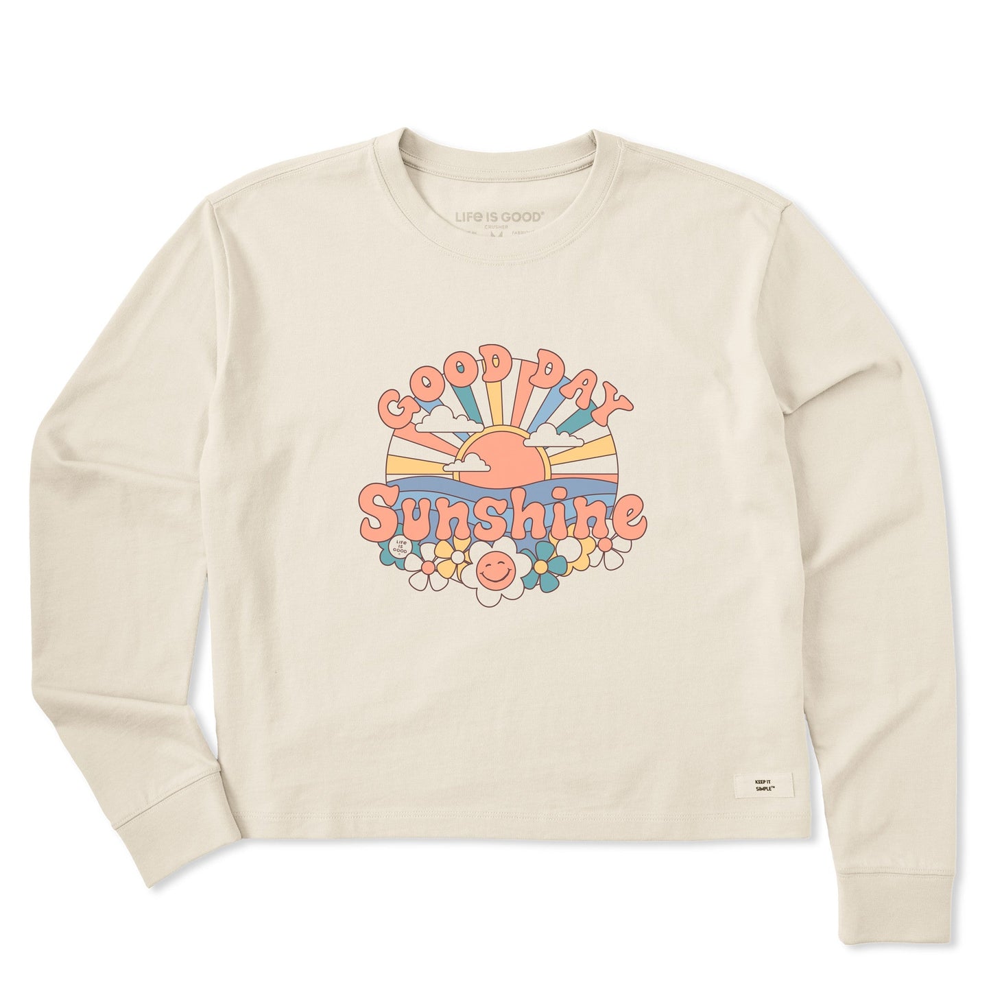 Women's Groovy Good Day Sunshine Long Sleeve Crusher Boxy Tee