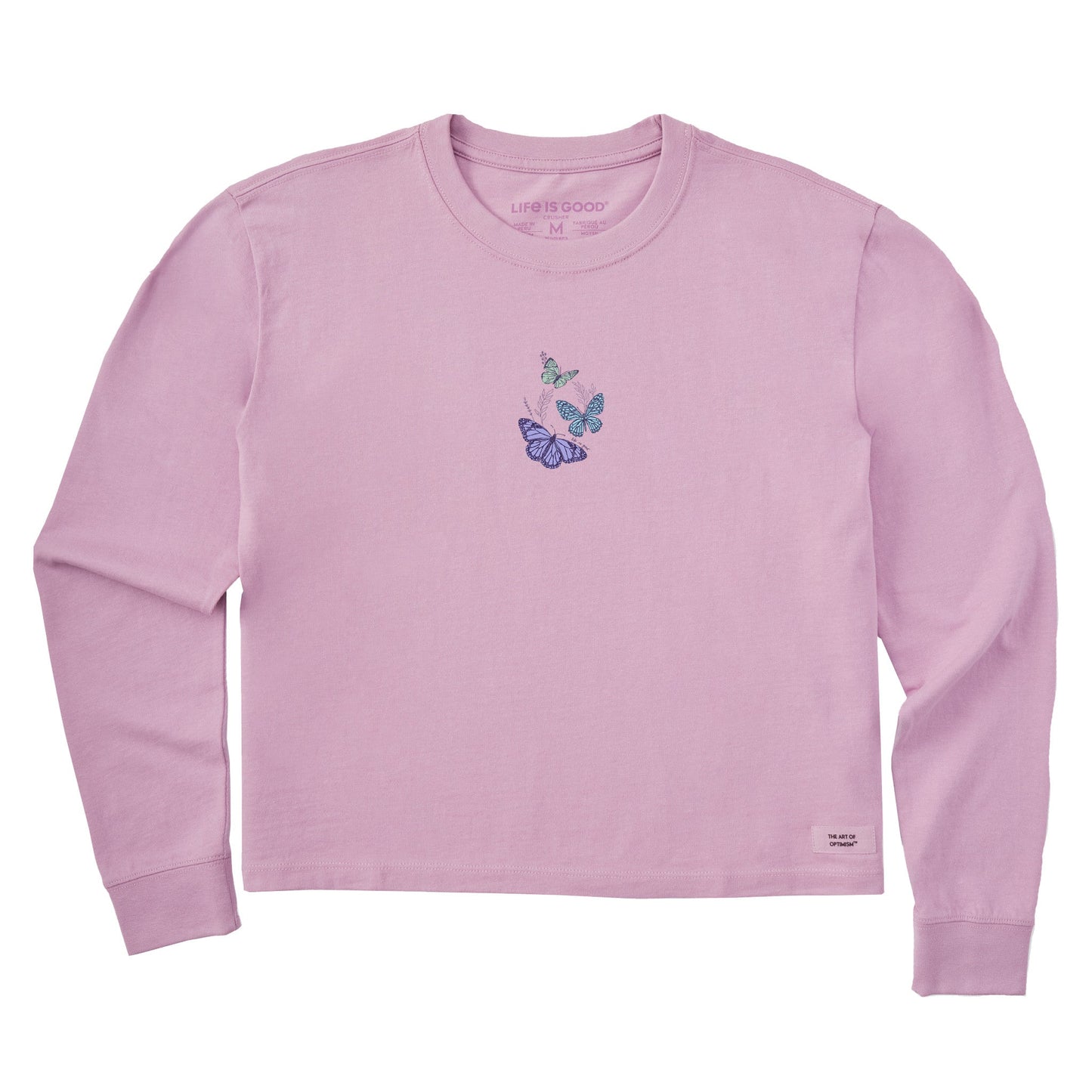 Women's Wildflower and Butterflies Long Sleeve Crusher Boxy Tee