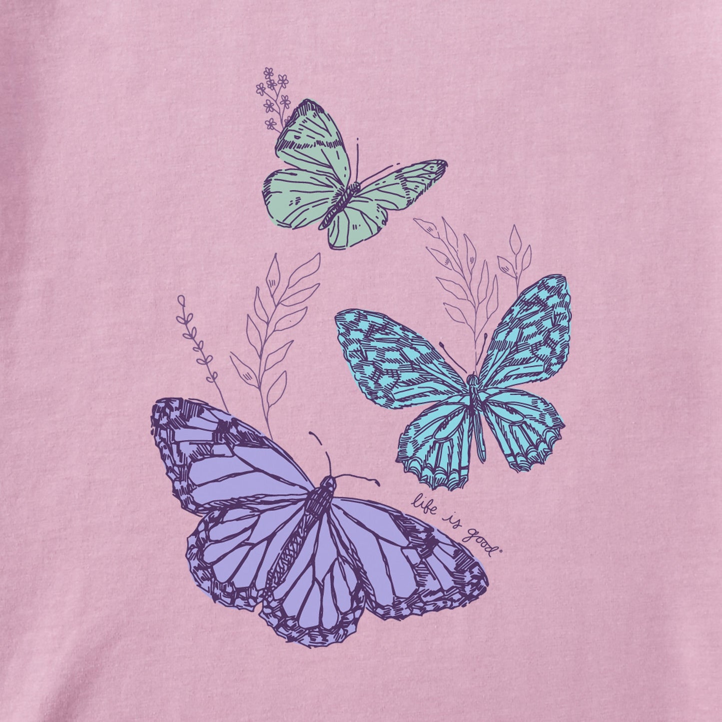 Women's Wildflower and Butterflies Long Sleeve Crusher Boxy Tee