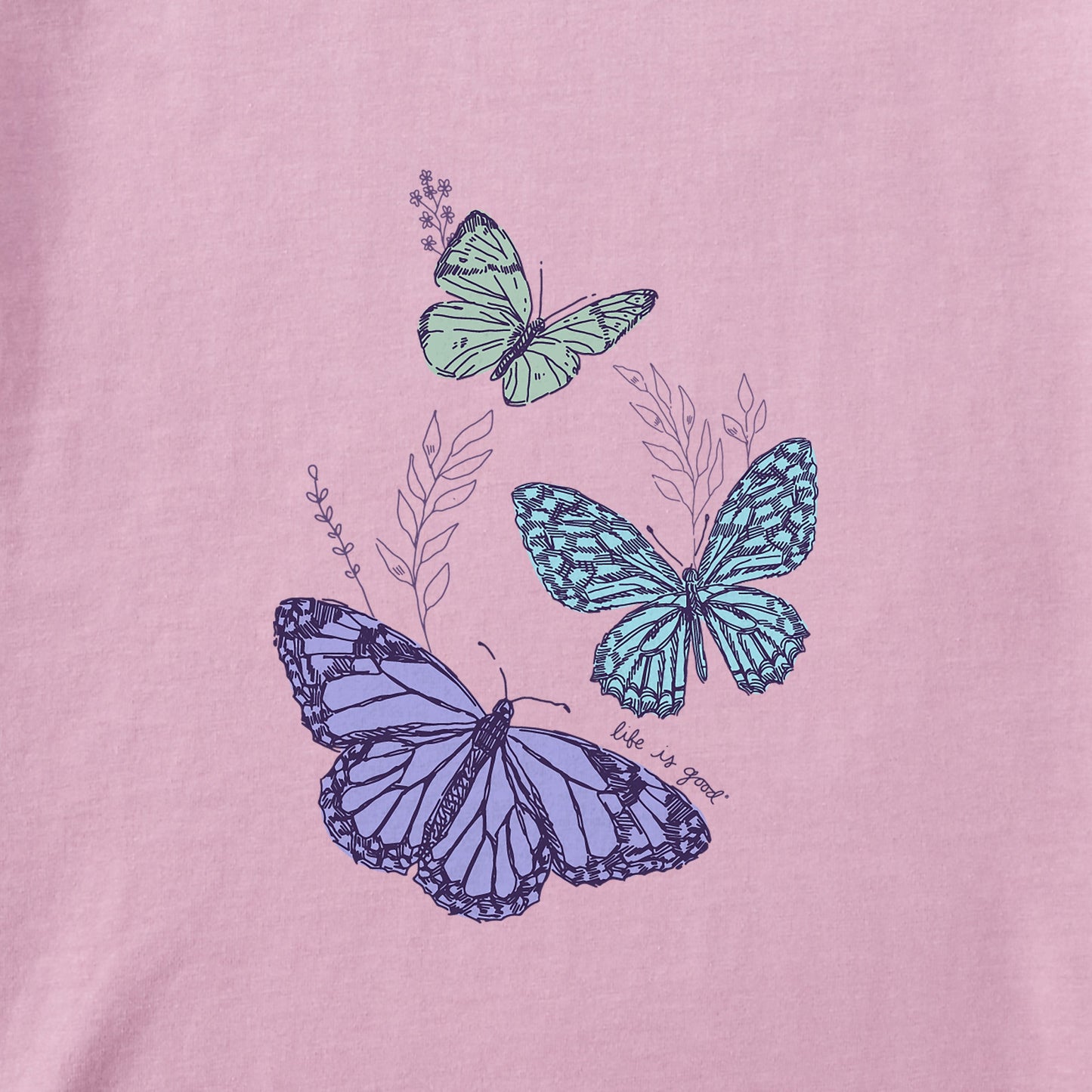 Women's Wildflower and Butterflies Long Sleeve Crusher Boxy Tee