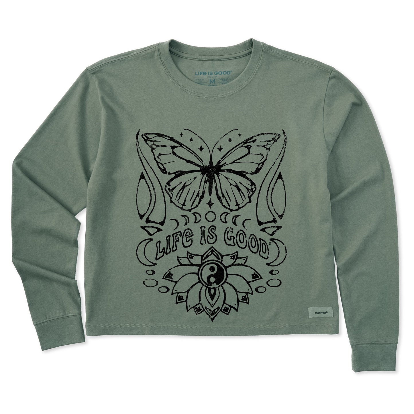 Women's Butterfly Yin Yang Long Sleeve Crusher Boxy Tee