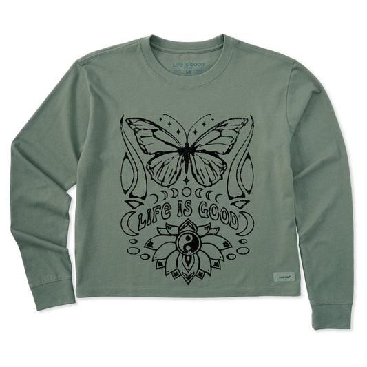 Women's Butterfly Yin Yang Long Sleeve Crusher Boxy Tee