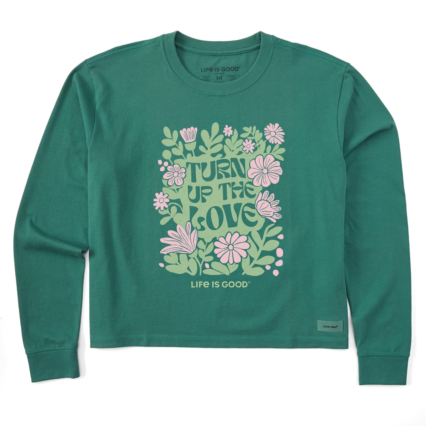 Women's Turn up the Love Flowers Long Sleeve Crusher Boxy Tee