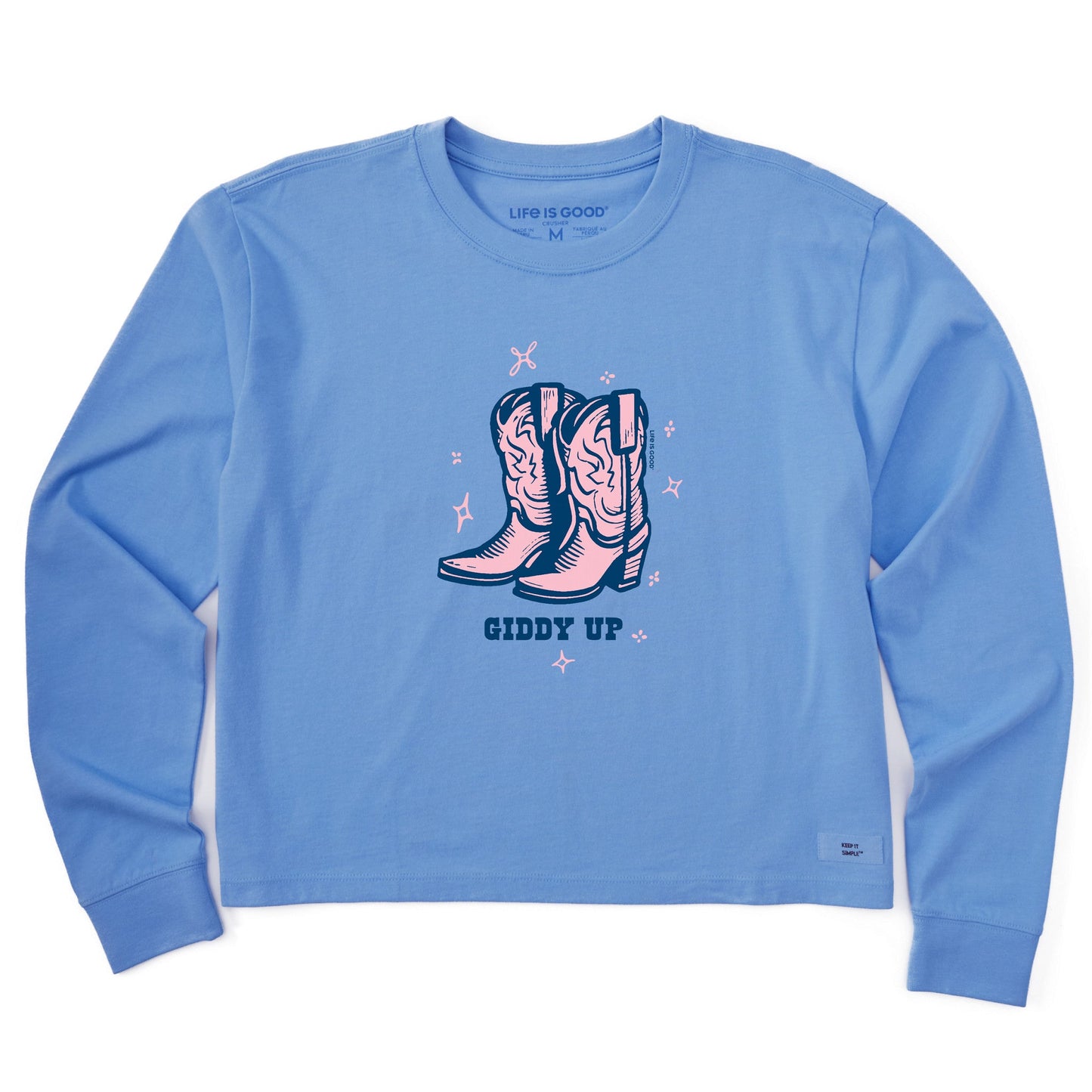 Women's Cowboy Boots Giddy Up Long Sleeve Crusher Boxy Tee