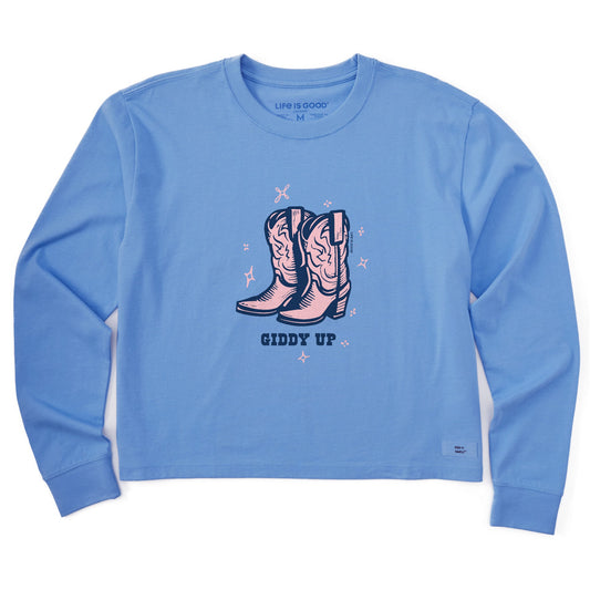Women's Cowboy Boots Giddy Up Long Sleeve Crusher Boxy Tee