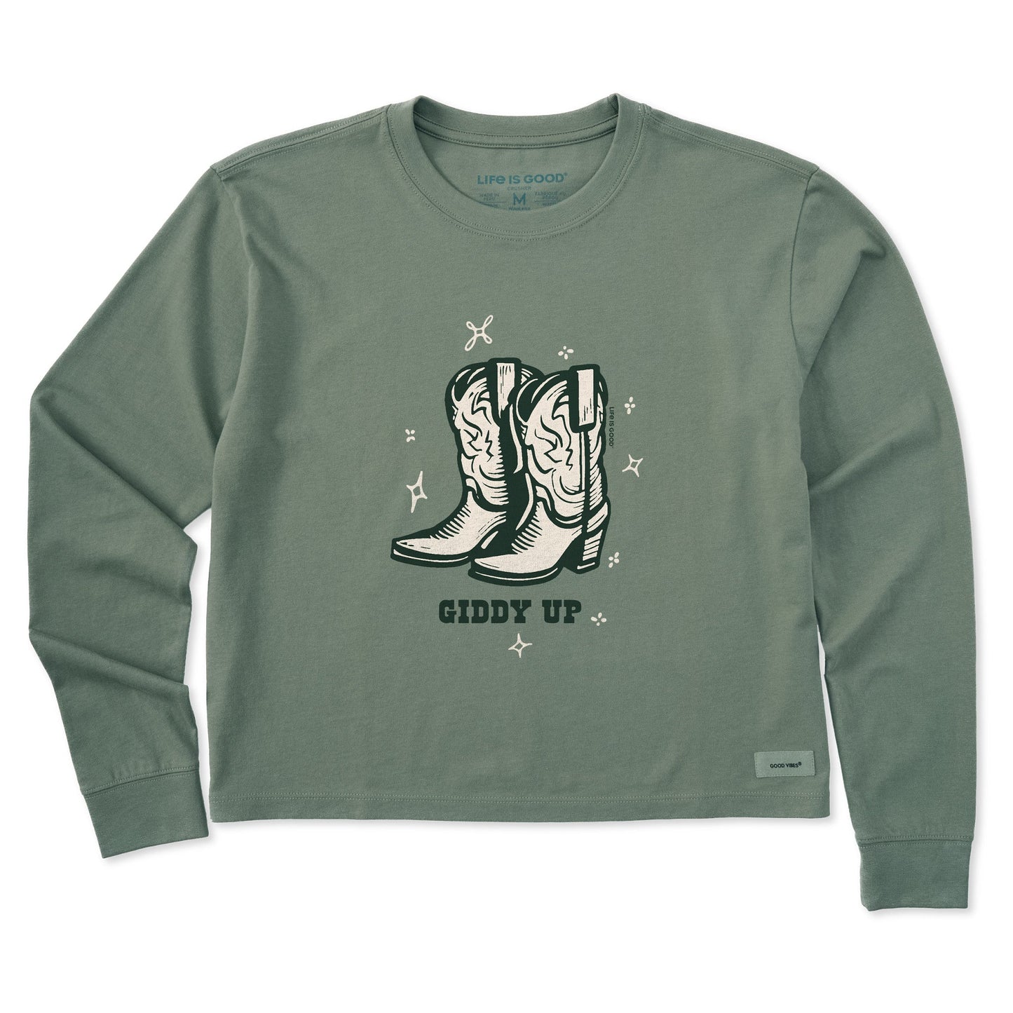 Women's Cowboy Boots Giddy Up Long Sleeve Crusher Boxy Tee