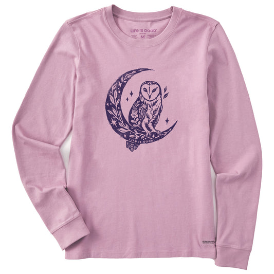 Women's Floral Owl on Moon Long Sleeve Crusher Tee