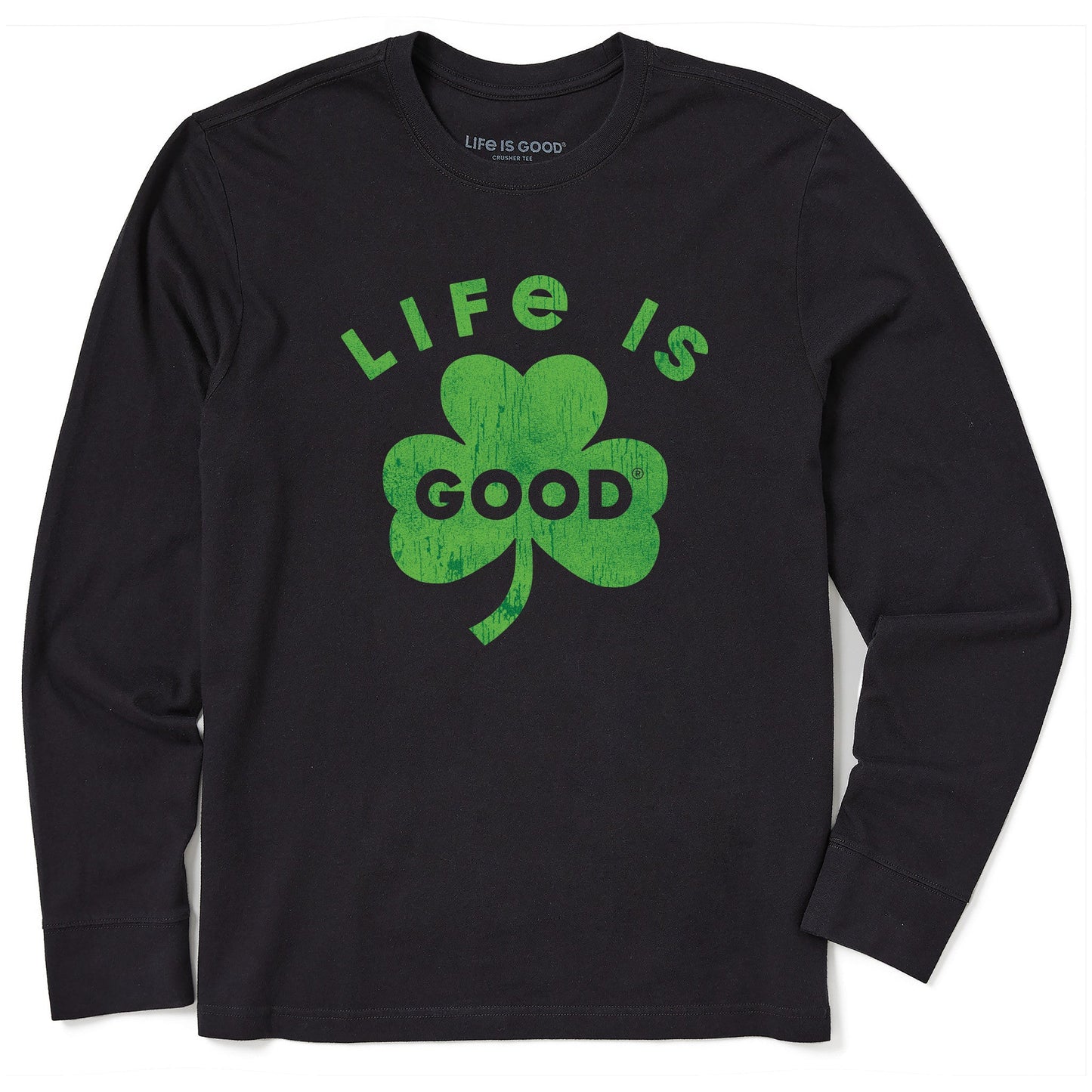 Men's Life is Good Bold Shamrock Long Sleeve Crusher Tee