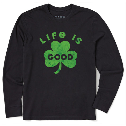 Men's Life is Good Bold Shamrock Long Sleeve Crusher Tee