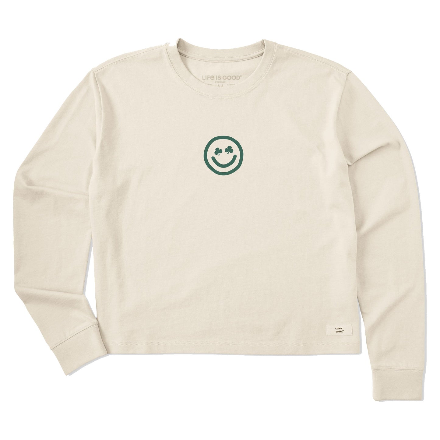 Women's Clean Clover Smile Face Long Sleeve Crusher Boxy Tee