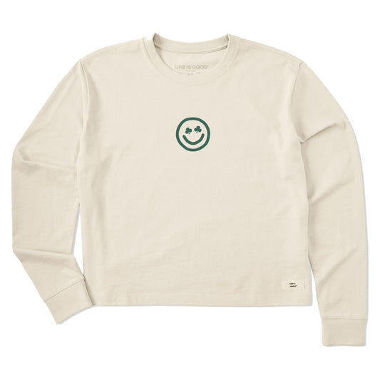 Women's Clean Clover Smile Face Long Sleeve Crusher Boxy Tee