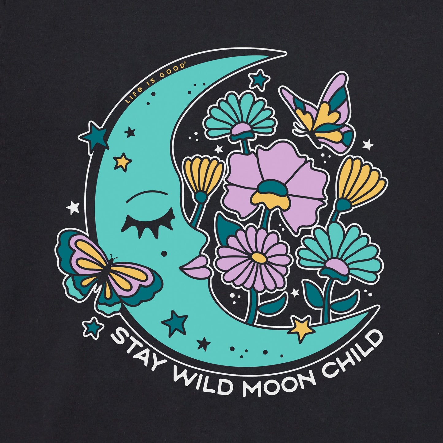 Women's Stay Wild Moon Child Flowers Long Sleeve Crusher Boxy Tee