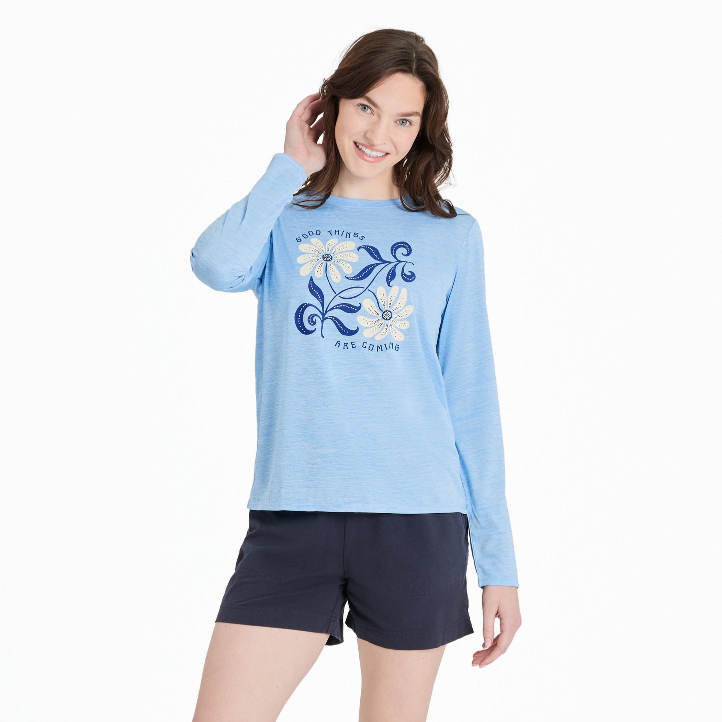 Women's Good Things are Coming Daisies Long Sleeve Sun Crusher Tee